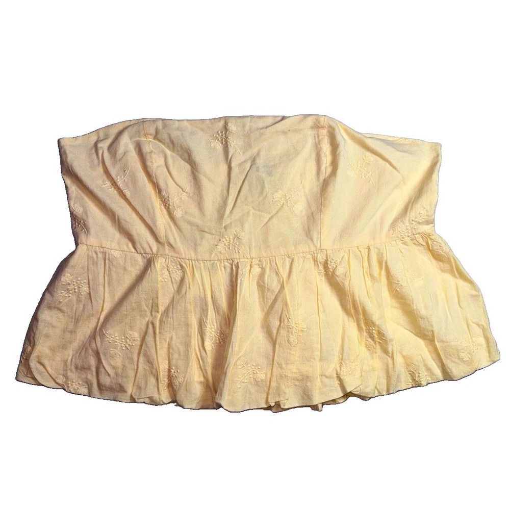 NWT And Now This Women's Yellow Smocked Strapless Cropped Tube Top Cotton Size L